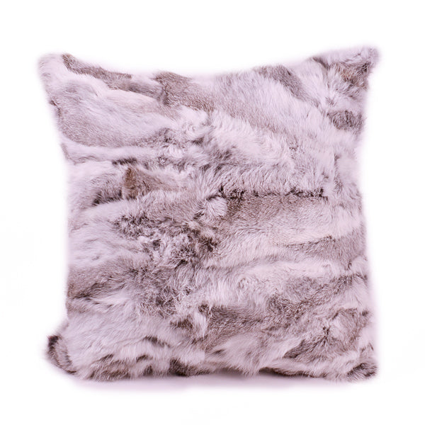 Rabbit Fur Patchwork Pillow 20X20"  - Variegated Gray