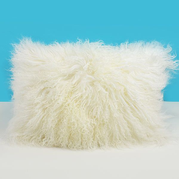 Mongolian Sheep Fur Lumbar Pillow 12"X18"