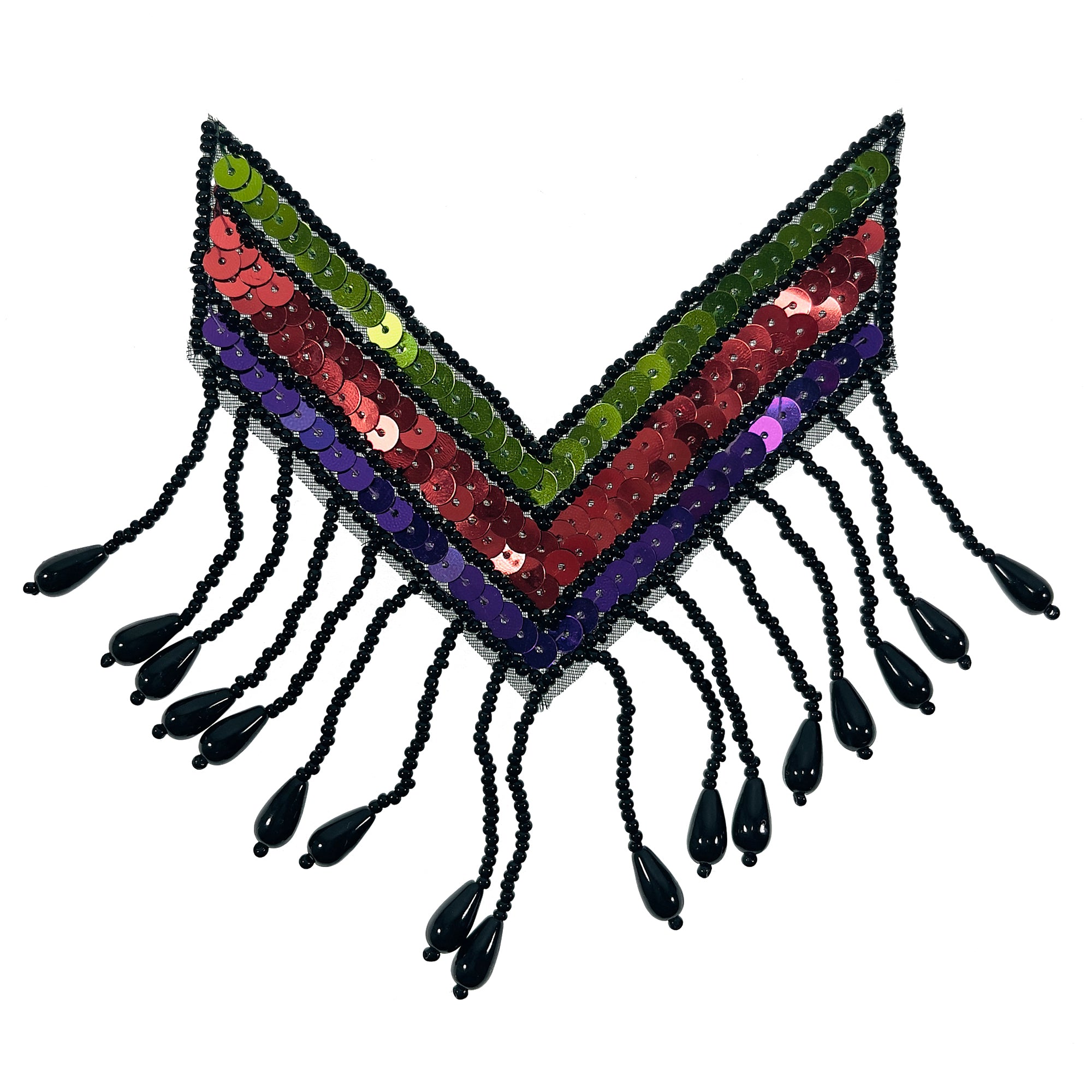 Medium Chinook Chevron Beaded Fringe Epaulet Sequin Applique  - Multi Colors