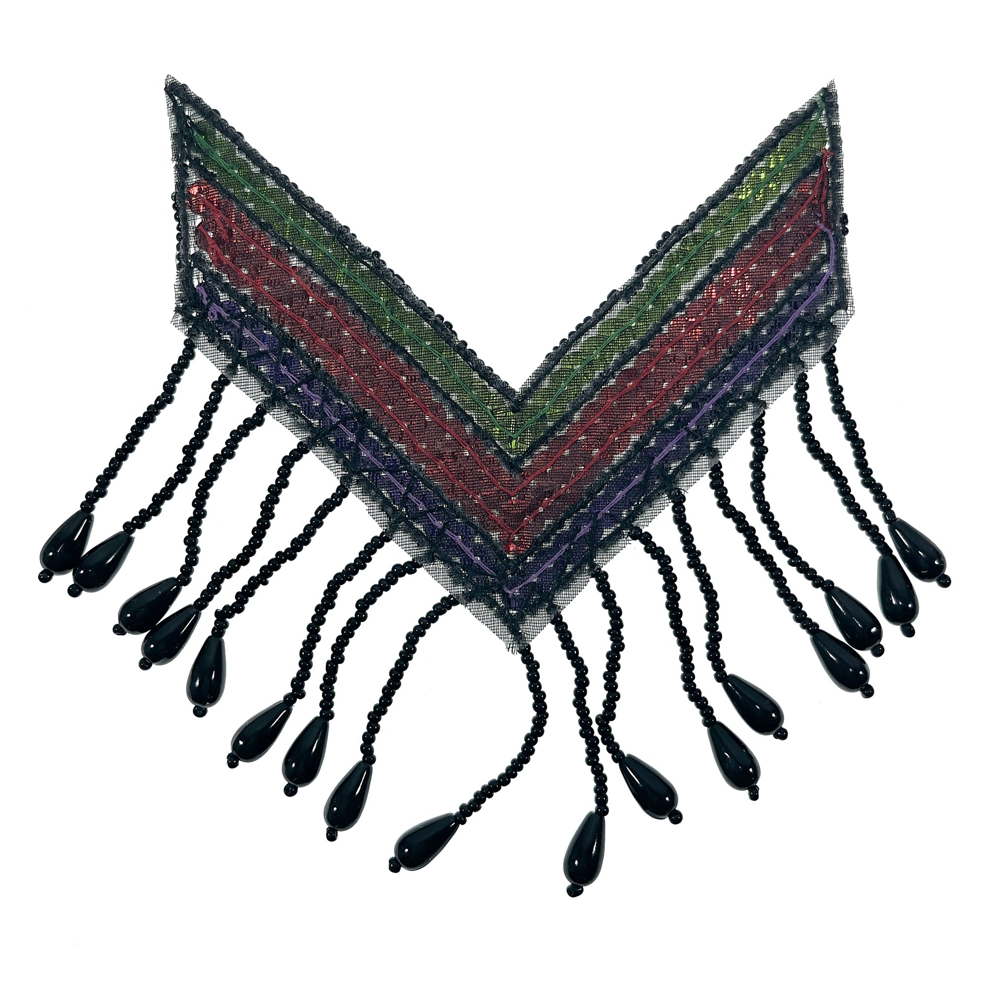 Medium Chinook Chevron Beaded Fringe Epaulet Sequin Applique  - Multi Colors