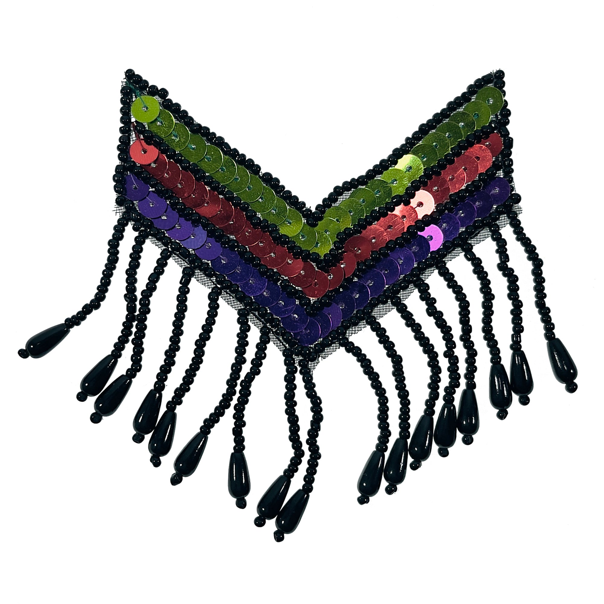 Small Chinook Chevron Beaded Fringe Epaulet Sequin Applique  - Multi Colors