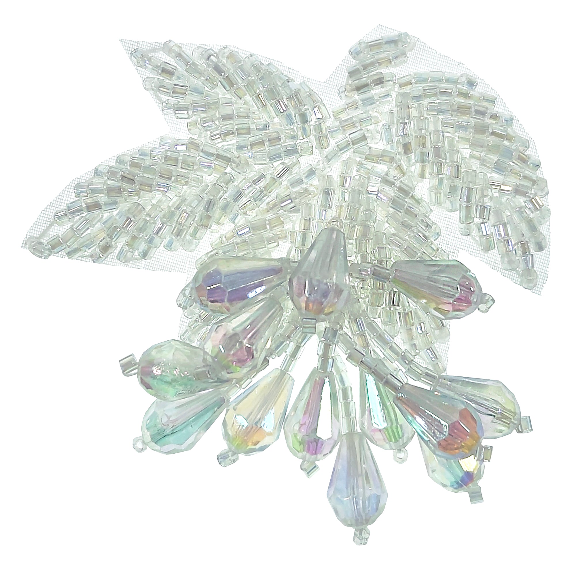 Celebration Beaded Applique with Teardrop Fringe (Left)  - Crystal Aurora Borealis