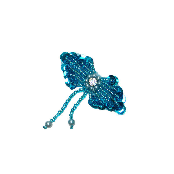 Bow Sequin Applique  - Aqua  Blue