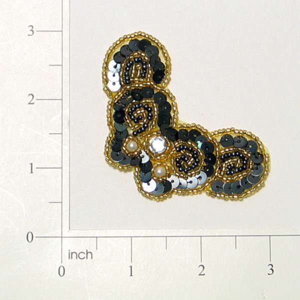 Pack of 2 Butterfly Swag Sequin Applique  - Black/ Gold