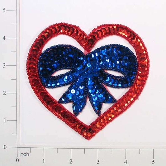 4 1/4" x 4 1/4" Heart With Bow Sequin Applique