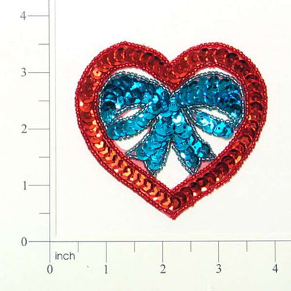 3 1/4" x 3 1/4" Heart With Bow Sequin Applique/Patch