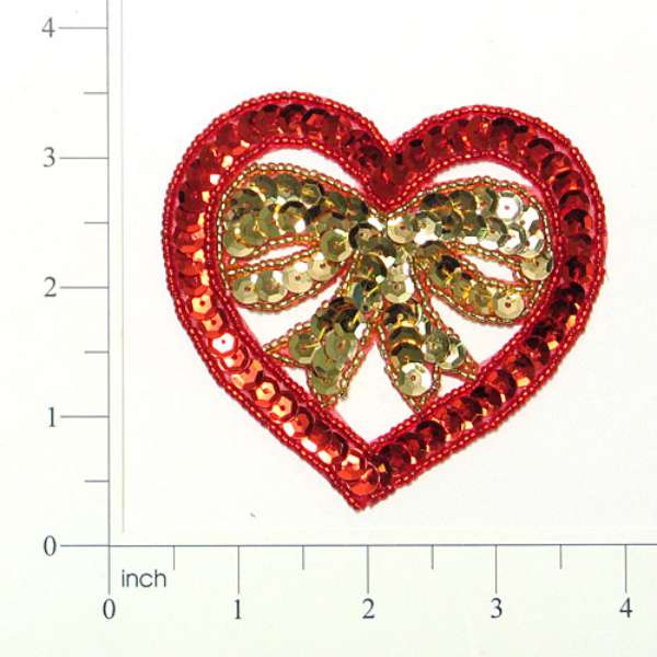 3 1/4" x 3 1/4" Heart With Bow Sequin Applique/Patch