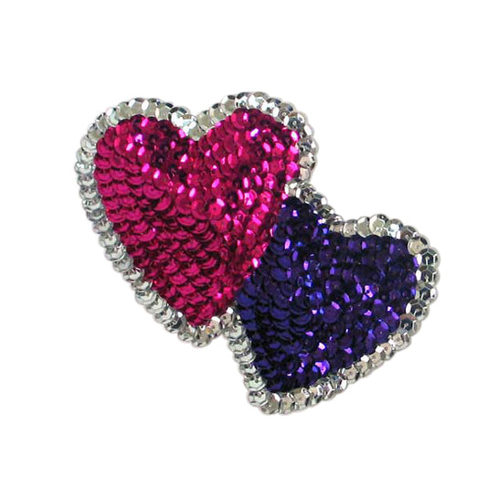 4 3/4" x 3 1/4" Double Heart Sequin Applique/Patch  - Multi Colors