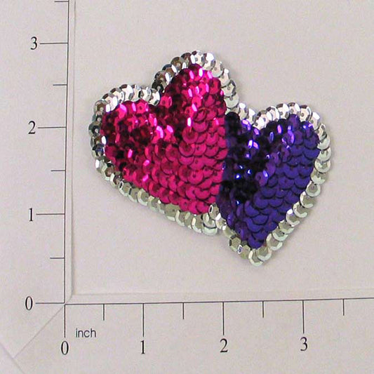 3" x 2 1/2" Double Heart Sequin Applique  - Multi Colors