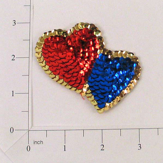 3" x 2 1/2" Double Heart Sequin Applique/Patch  - Multi Colors