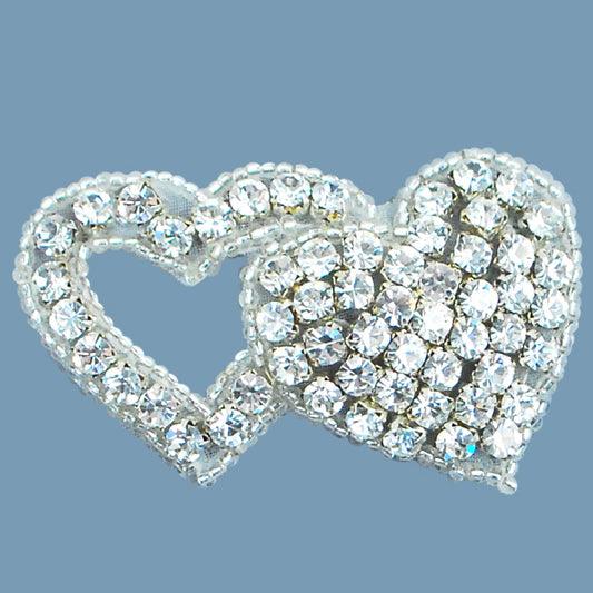 Double Heart Rhinestone Applique/Patch  - Crystal