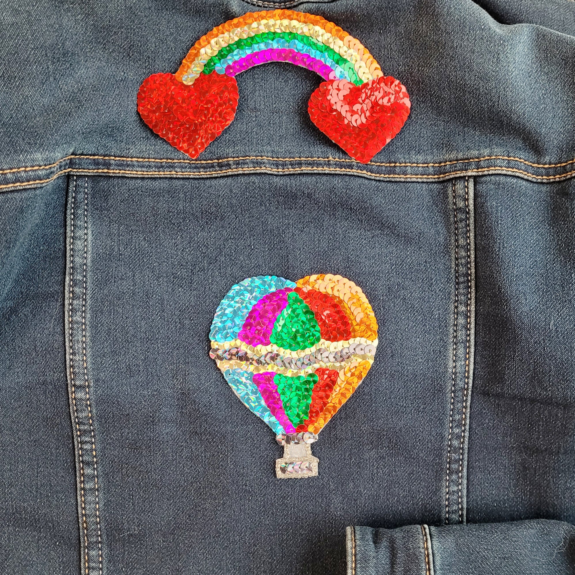 4" x 3 1/4" Prism Hot Air Balloon Sequin Applique/Patch  - Multi Colors