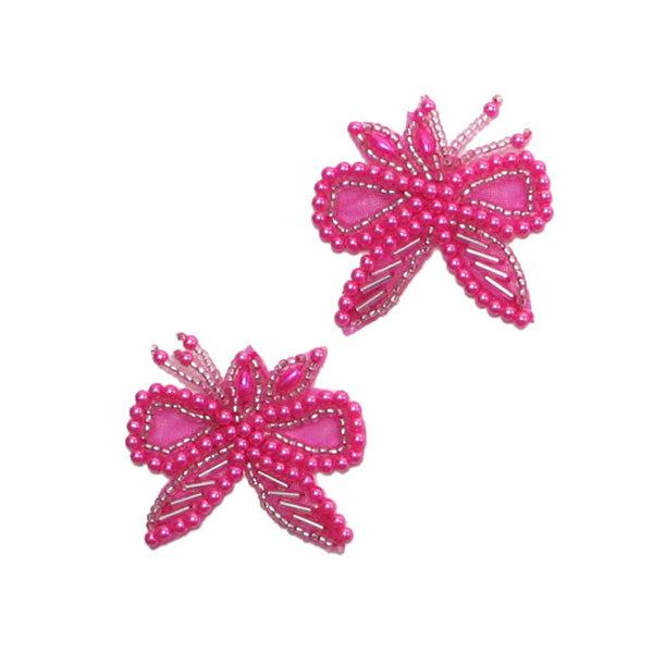 Beaded Bow with Leaf Applique/Patch Pack of 2