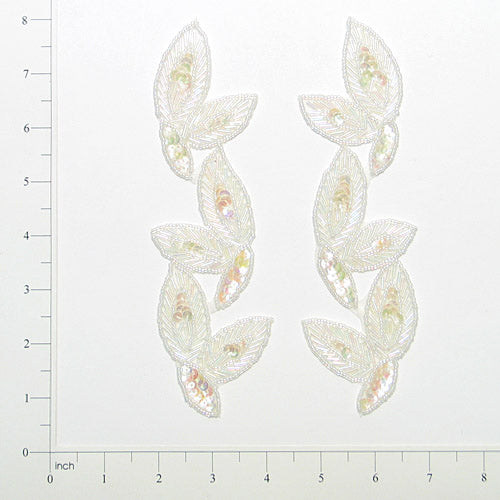 7 1/4" x 2 1/4" Foliage Beaded Sequin Applique/Patch Pack of 2