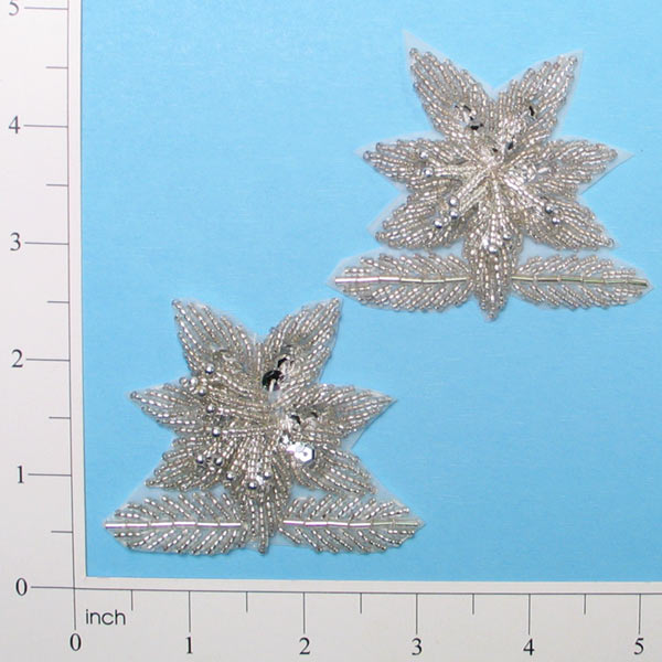 Beaded Flower Applique/Patch Pack of 2  - Silver