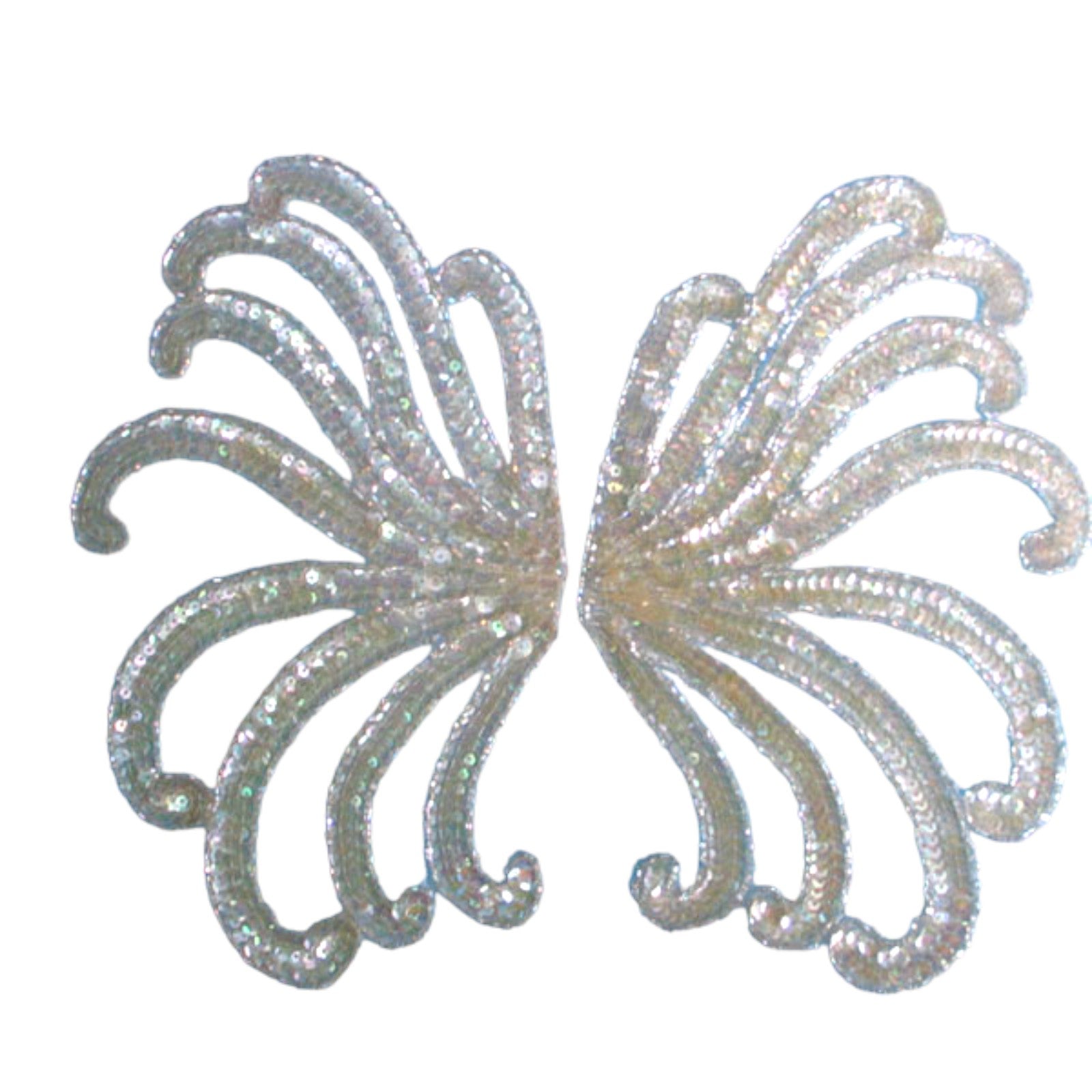 10 3/4" x 6 1/2" Swirl Sequin Applique/Patch Pack of 2 Crystal Aurora Borealis Sequin & Beaded Appliques