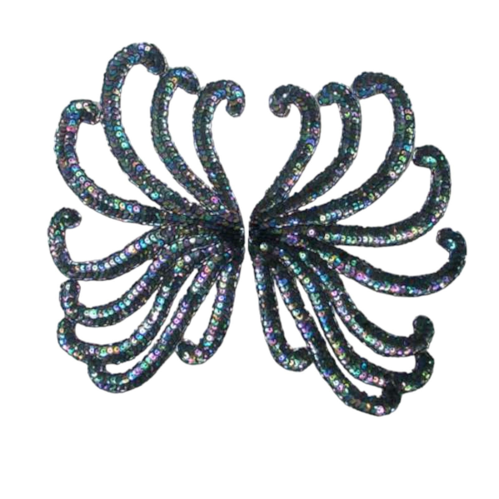 10 3/4" x 6 1/2" Swirl Sequin Applique/Patch Pack of 2 Black Aurora Borealis Sequin & Beaded Appliques