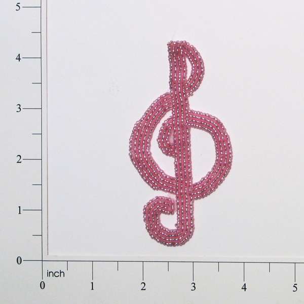 Beaded Treble Clef Applique/Patch Mauve Appliques