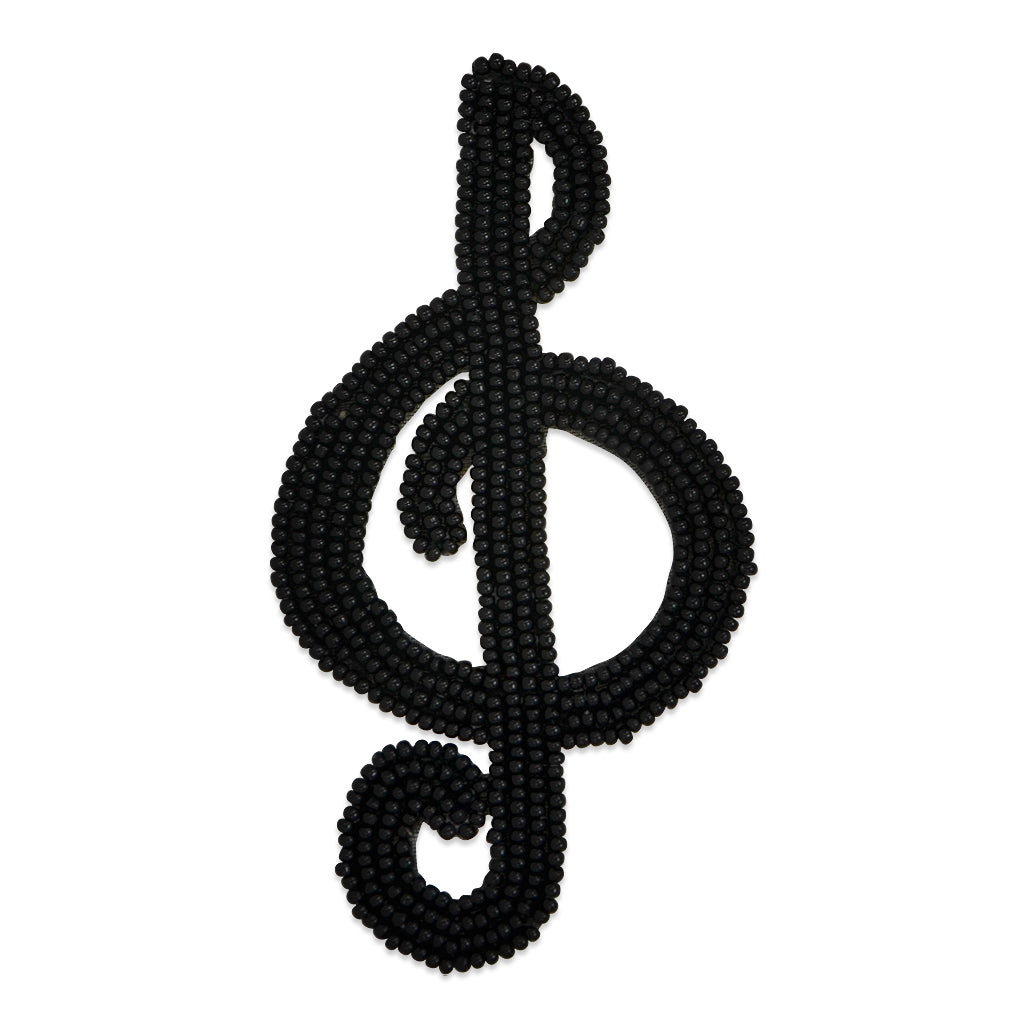 Beaded Treble Clef Applique/Patch Black Appliques