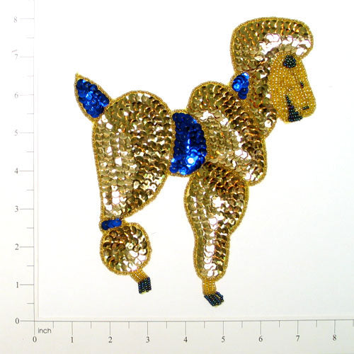 7 3/4" x 6 3/4" Poodle Sequin Applique/Patch  - Gold Multi