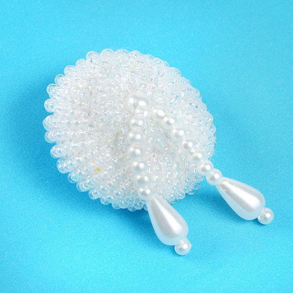 Beaded Button With Pearl Tassels  - White