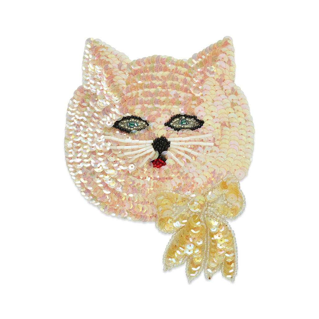 6 1/4" X 4 3/4" Cat Face Sequin Applique/Patch  - Light Pink