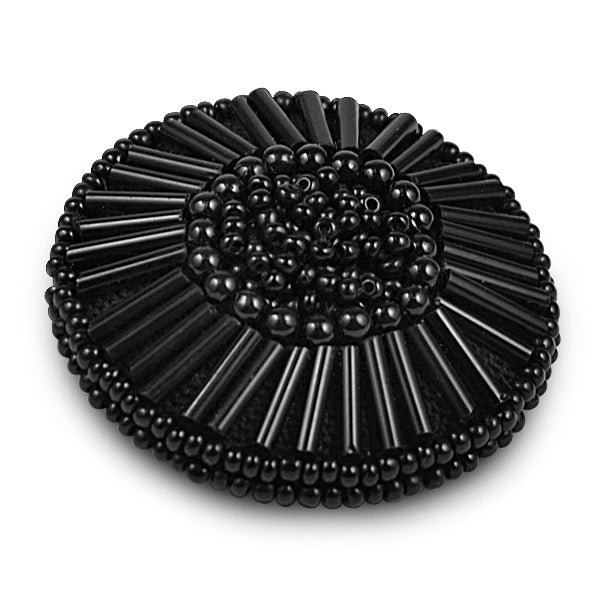 Beaded Button with Cylinder Beads 1 5/8" x 1 5/8"       - Black