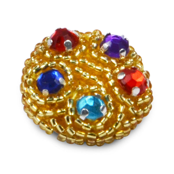 7/8" x 7/8" Jeweled Beaded Button   - Gold Multi