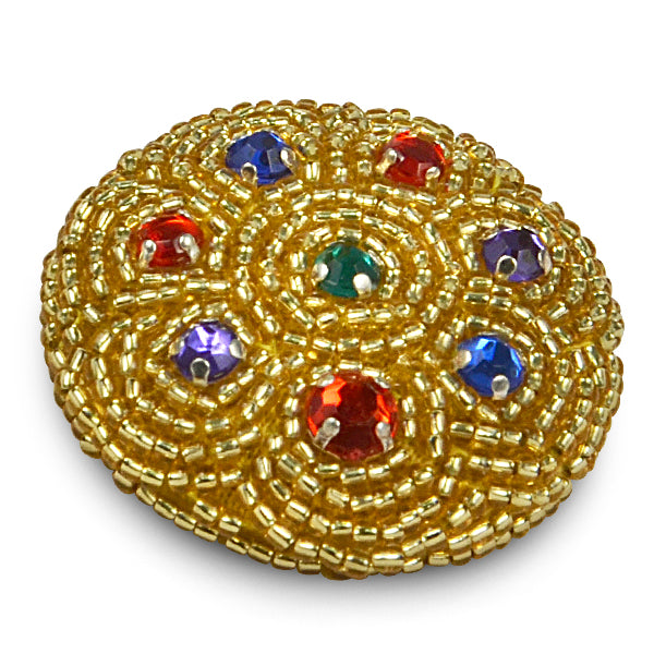 Jeweled Beaded Button  - Gold