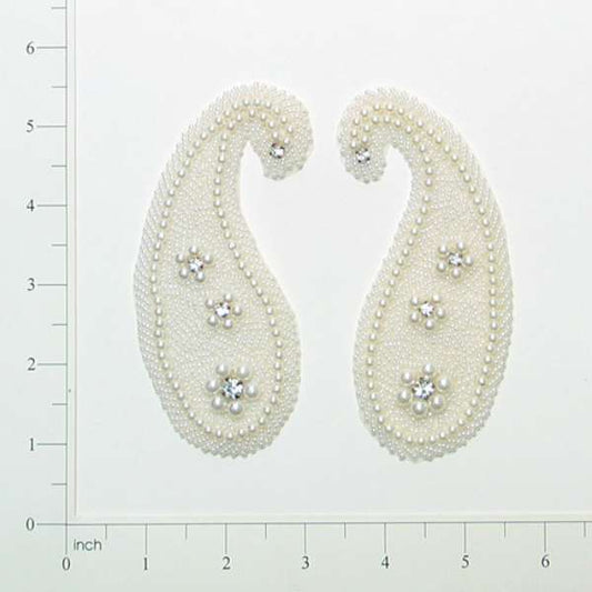 Paisley Beaded Applique Pack of 2  - Chalk White
