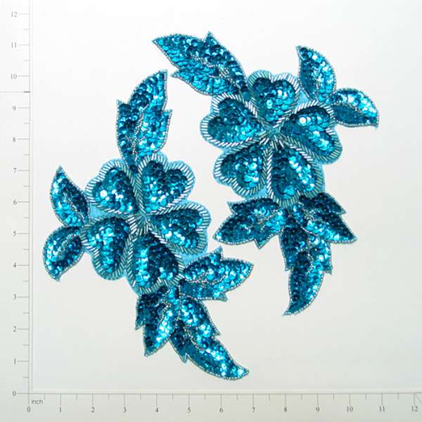 Pansy Sequin Applique Pack of 2  - Aqua  Blue