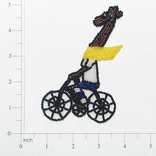 Giraffe On Bike Beaded  Applique/Patch  - Multi Colors