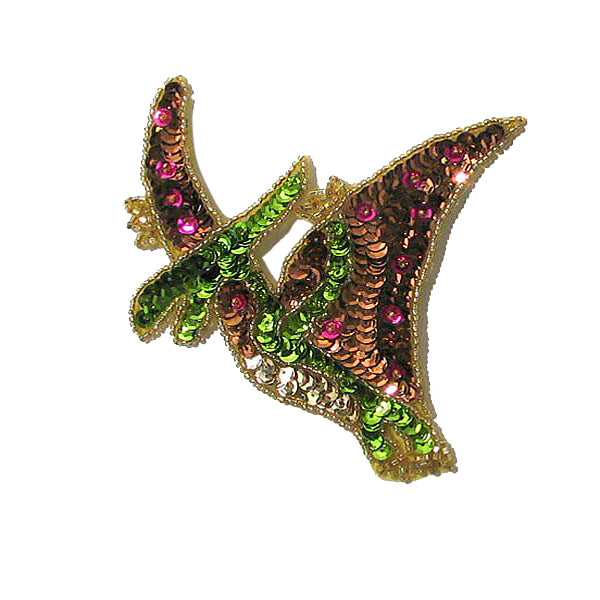 4 1/4" x 4 1/4" Terry Pterodactyl Dinosaur Sequin Applique/Patch  - Multi Colors