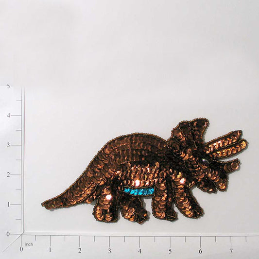 7 1/4"  x  3 1/4" Sara Triceratop Dinosaur Sequin Applique/Patch  - Multi Colors