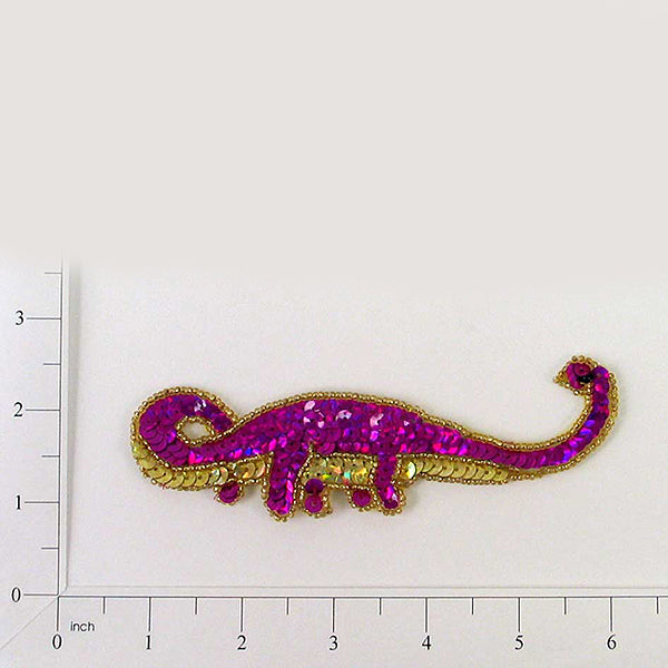 Pat Apathosaurus Dinosaur Sequin Applique/Patch - Purple - Small  - Multi Colors