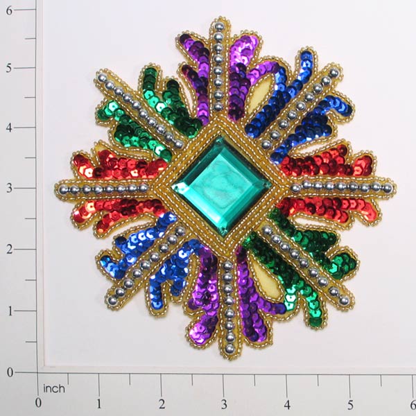 Mardi Gras Snowflake Sequin Applique   - Multi Colors