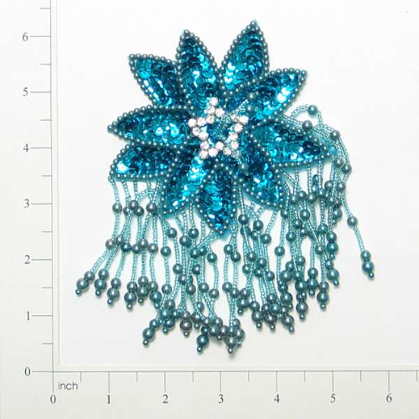 Starburst Beaded Sequin Applique w/ Fringe 6" x 4"