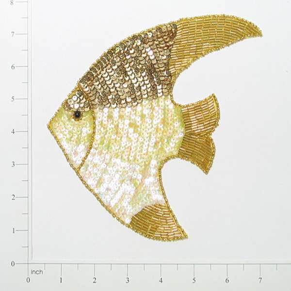 7 1/4" x 7" Tropical Fish Sequin Applique/Patch  - Gold