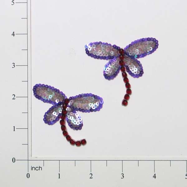 Dragonfly Sequin Applique Pack of 2  - Purple Multi