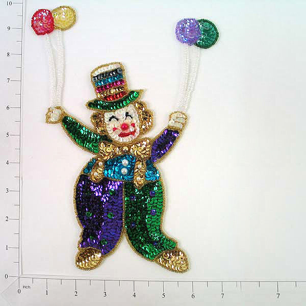 Mardi Gras Birthday Clown Sequin Applique/Patch  - Multi Colors