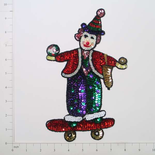 9 1/2" x 5 3/4" Juggler On Skateboard Sequin Applique/Patch - SM274  - Multi Colors