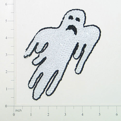 Ghost Beaded Sequin Applique/Patch 6" x 4"  - White/ Black