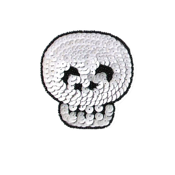 3 1/4" x 3" Skull Sequin Applique/Patch  - White/ Black