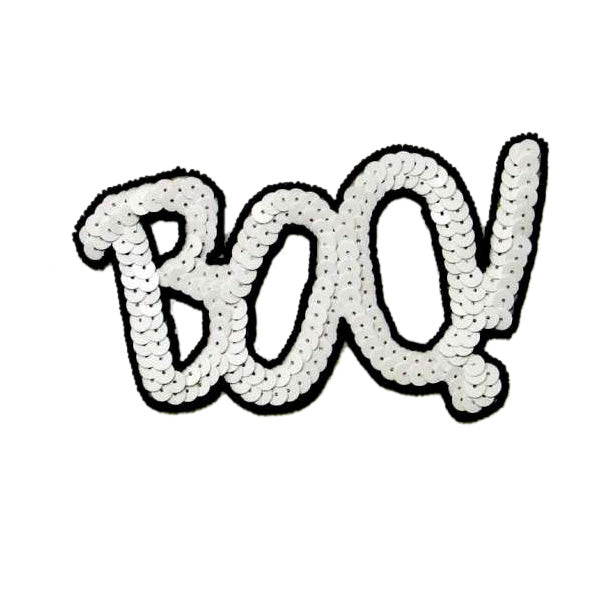 5 1/2" x 3 1/4" Boo! Sequin Applique/Patch  - White/ Black