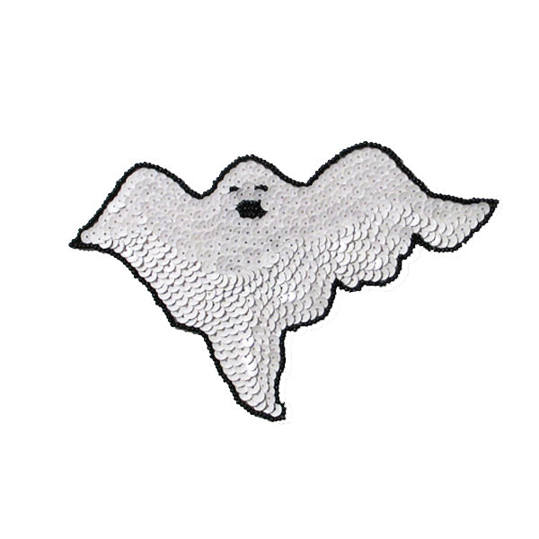 Happy Ghost Sequin Applique/Patch  - White/ Black