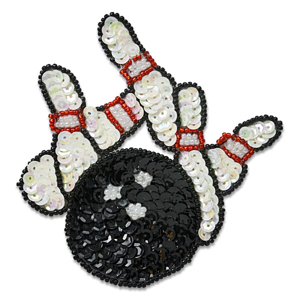 Bowling Ball and Pins Applique/Patch  - White Multi