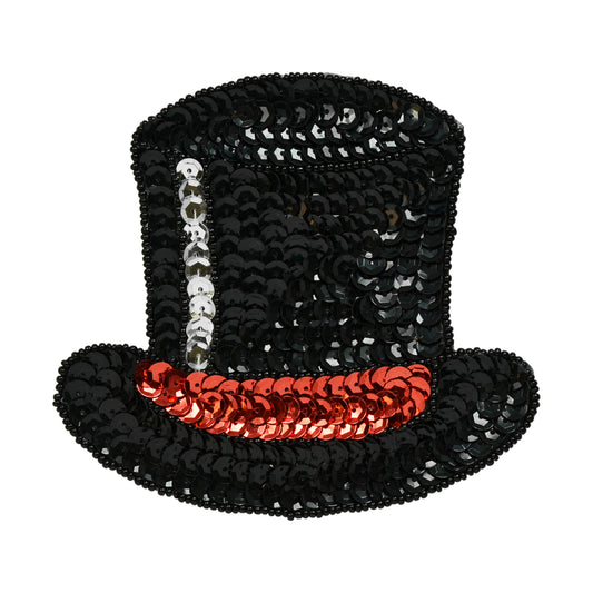 Magician Top Hat Sequin Applique/Patch  - Black