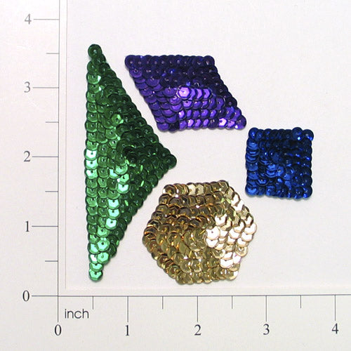 Scatter Applique/Patch - Green, Gold, Blue, Purple - 4 pcs.  - Multi Colors