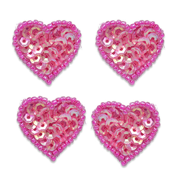 Mini Heart Sequin Applique Pack of 4  - Fuchsia