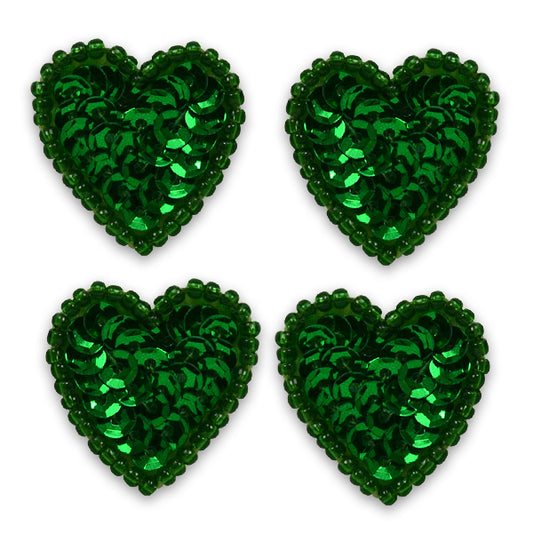 Heart Sequin Applique/Patch - Kelly Green - Mini 7/8" - 4 pcs.